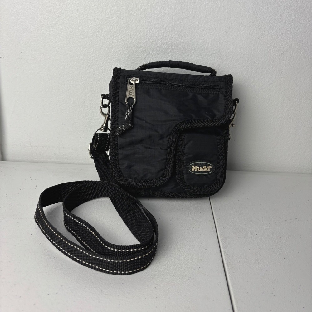 Vintage Mudd Black Nylon Crossbody Utility Bag Wallet Organizer Y2K Travel 90s